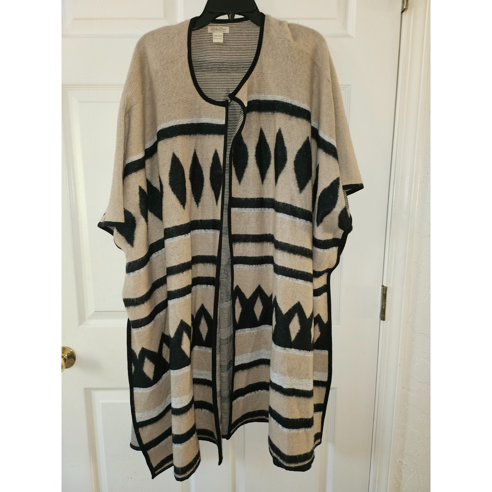 Lucky Brand Poncho Women's PLUS ONE SIZE Over Cape Blanket‎ Tan/Black